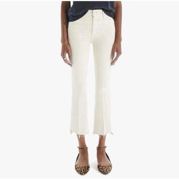 Mother The Insider Crop Step Fray Size 26 Chalk Cream Jeans Lightweight Neutral - Picture 1 of 16